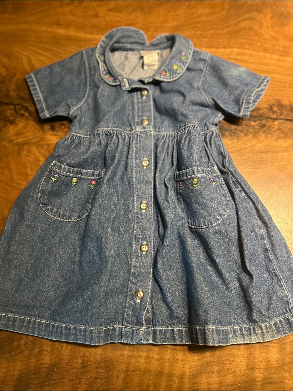 Vintage 90s Carters Cotton Denim Embroidered Dress